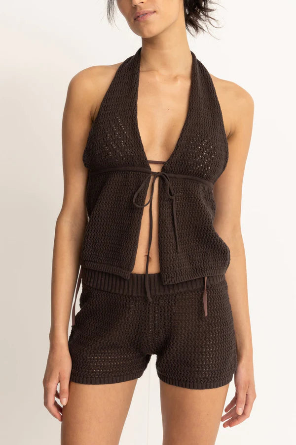 Frida Knit Halter Top/ Chocolate Brown