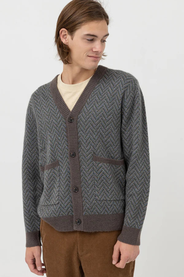 Mohair Herringbone Cardigan / Pacific