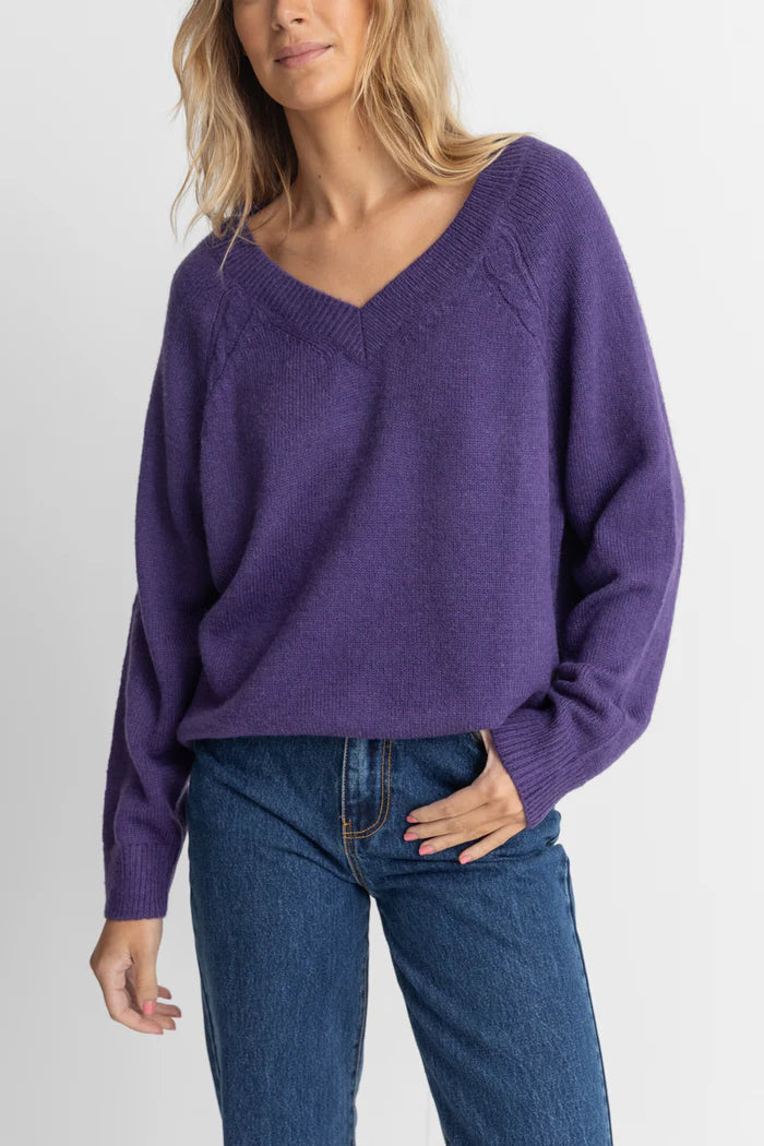 Moonstone Oversized V Neck Knit / Plum