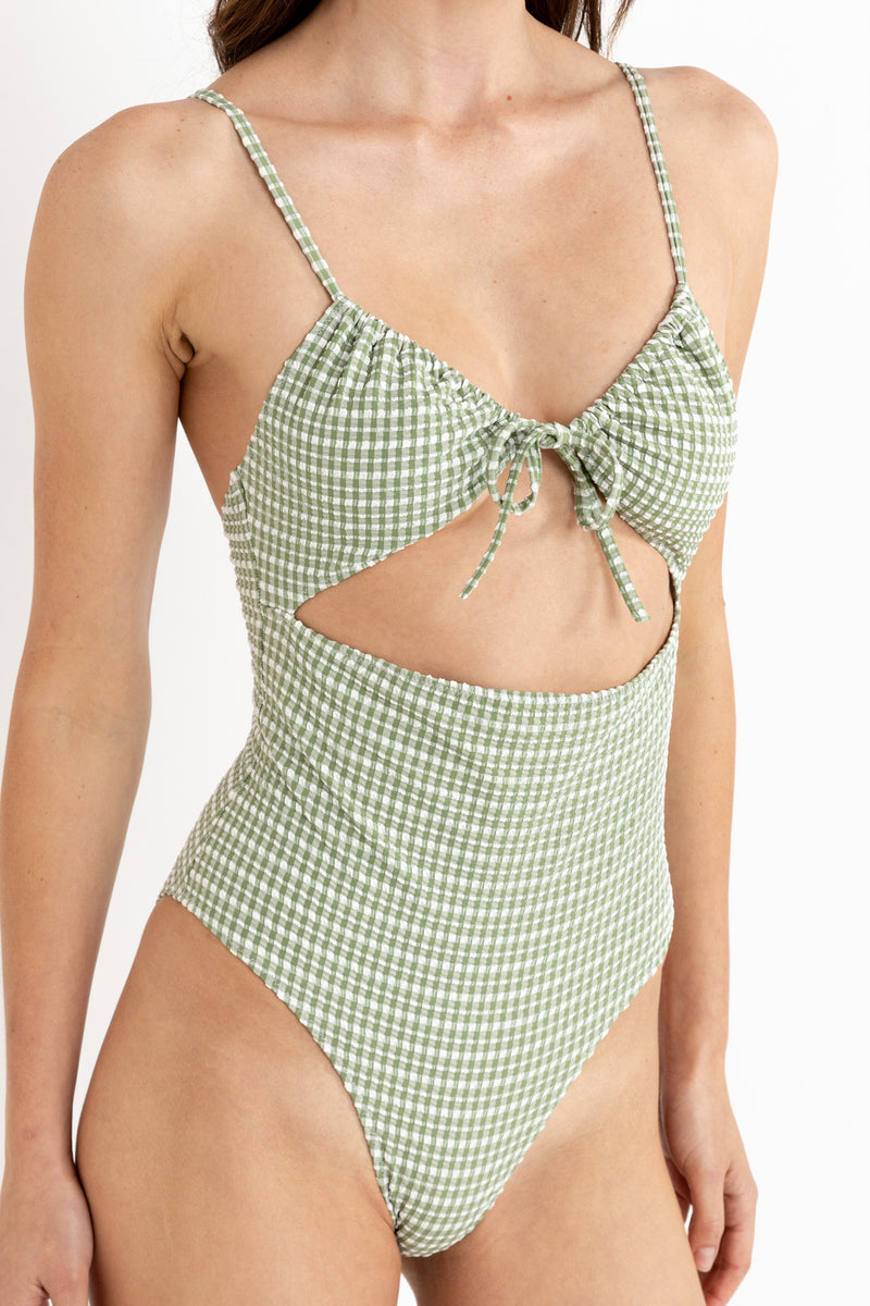 Lola Check Cut Out One Piece - Green