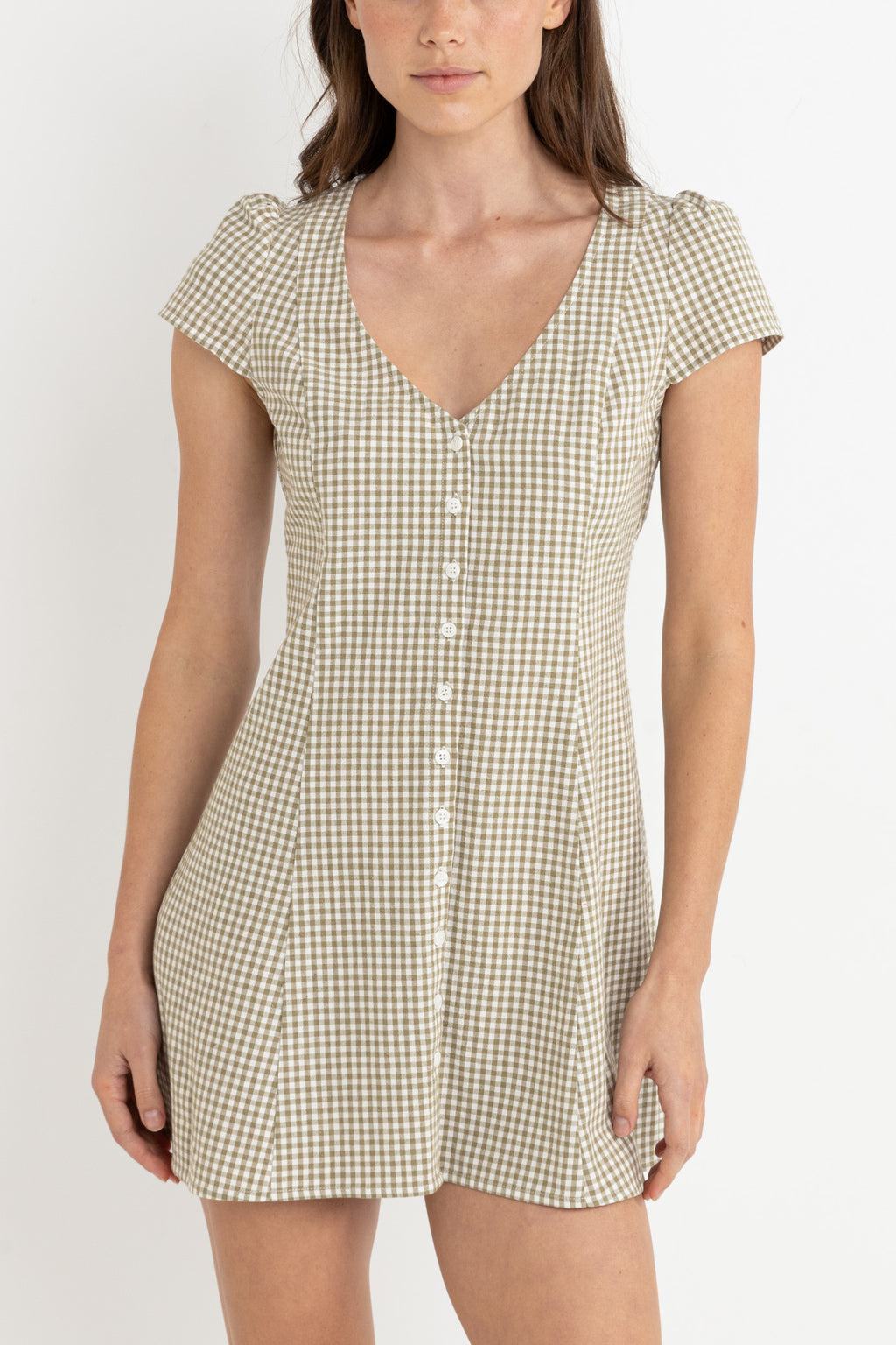 Lola check Cap Sleeve Mini Dress / Olive