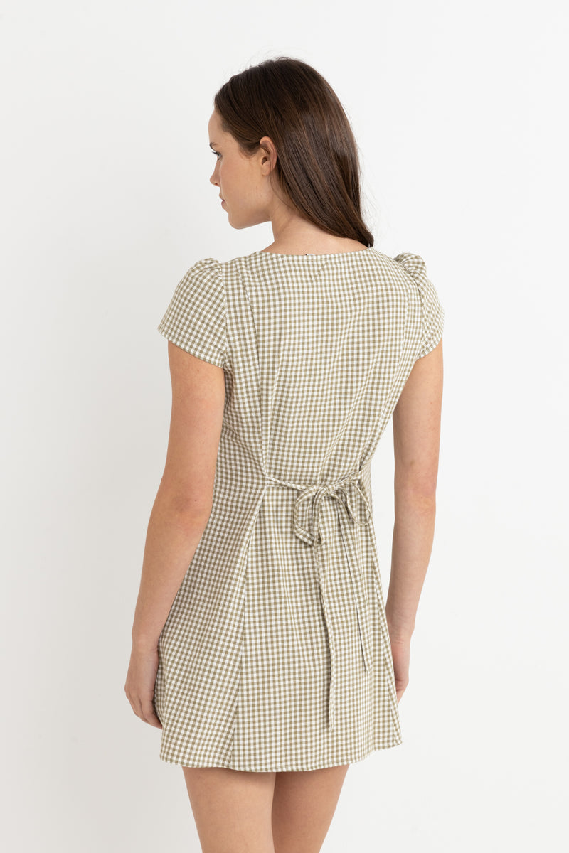 Lola check Cap Sleeve Mini Dress / Olive
