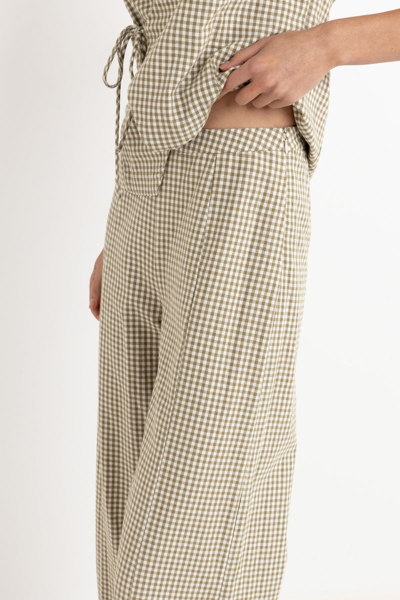 Lola Check Wide Leg Pant / Olive