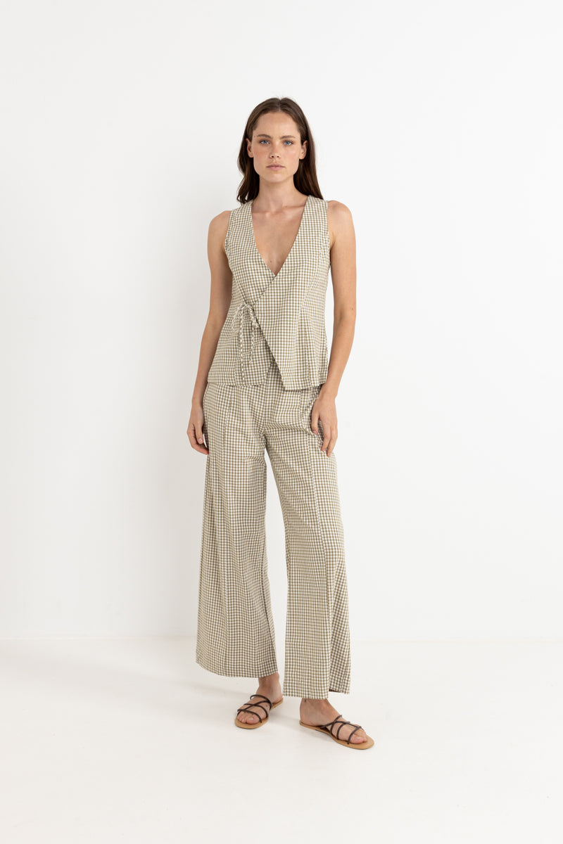 Lola Check Wide Leg Pant / Olive
