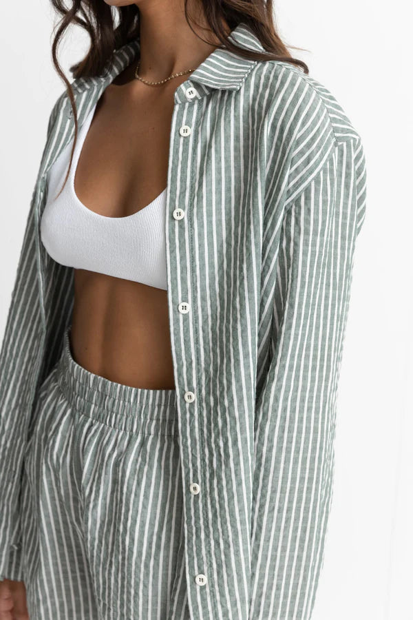 Stevie Stripe Beach Shirt / Green