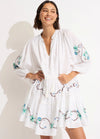 Beached It Eden Embroidery Tier Dress / White