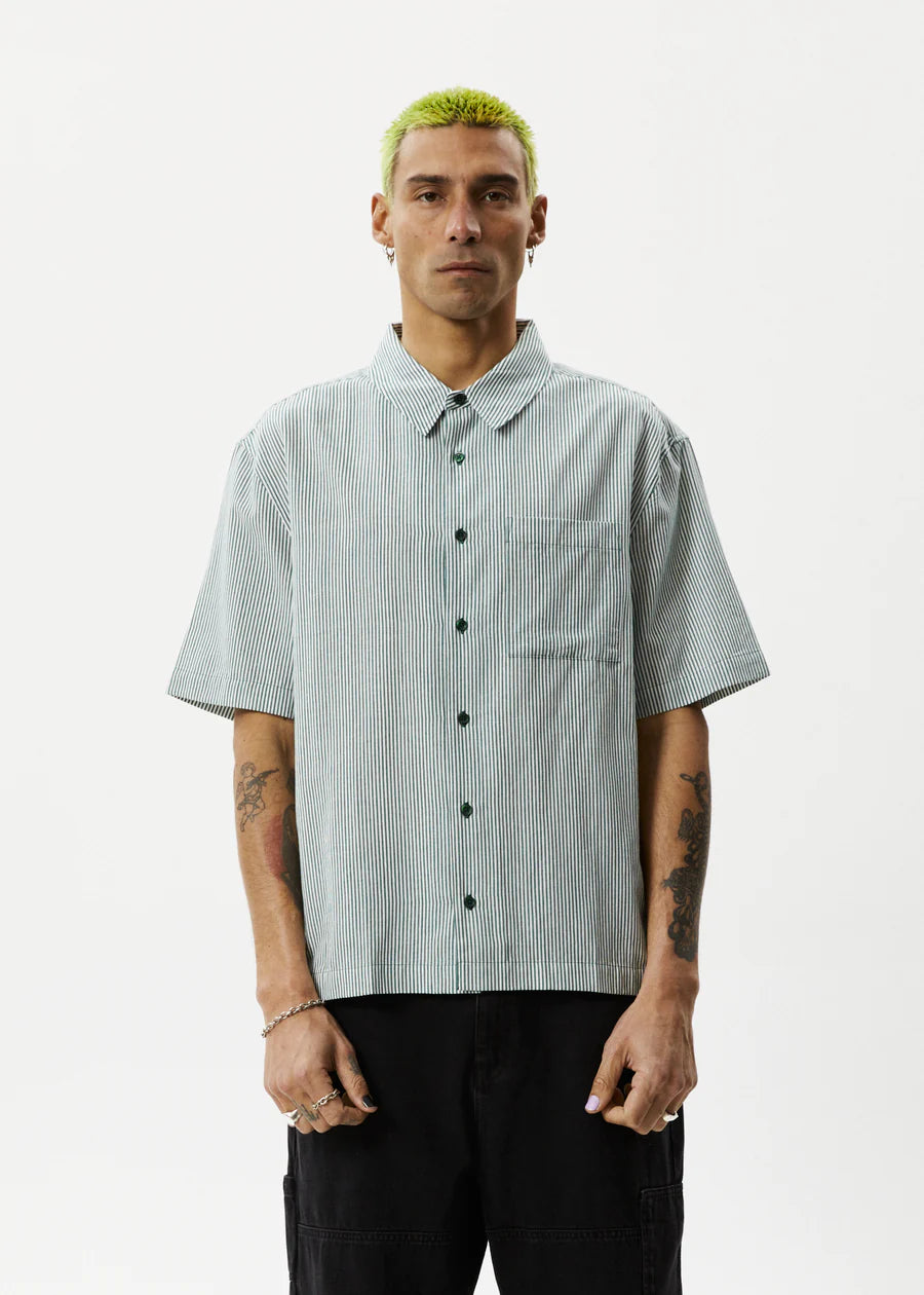 Intergalactic Recycled Cuban Shirt / Emerald Stripe