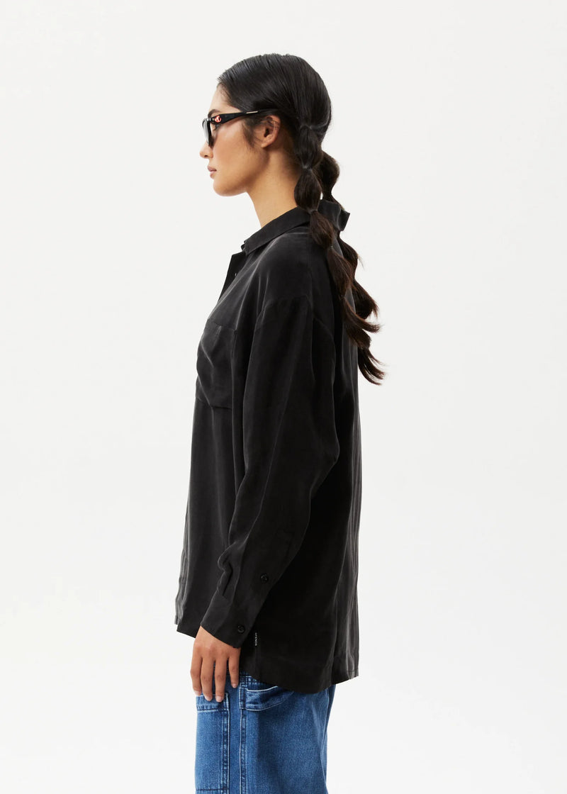 Gemma Cupro Long Sleeve Shirt / Black