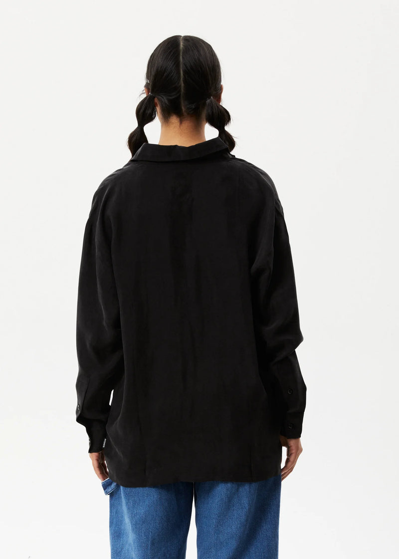 Gemma Cupro Long Sleeve Shirt / Black