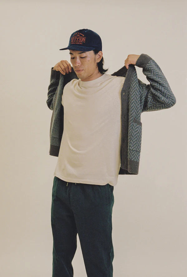 Mohair Herringbone Cardigan / Pacific