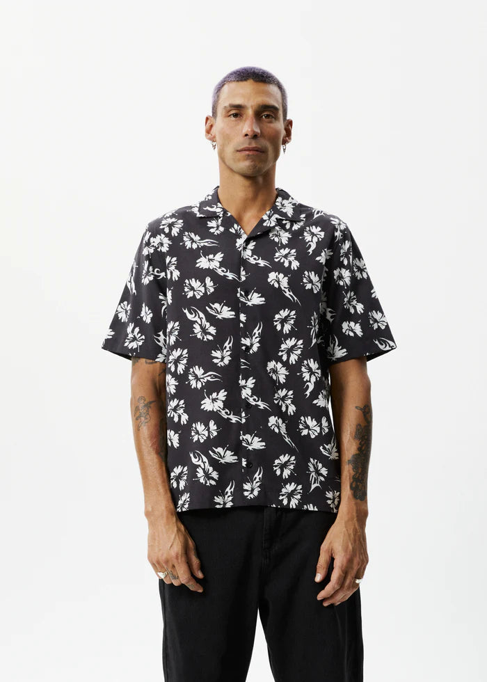 Hibiscus Recycled Cuban Shirt / Black