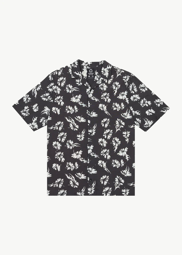 Hibiscus Recycled Cuban Shirt / Black