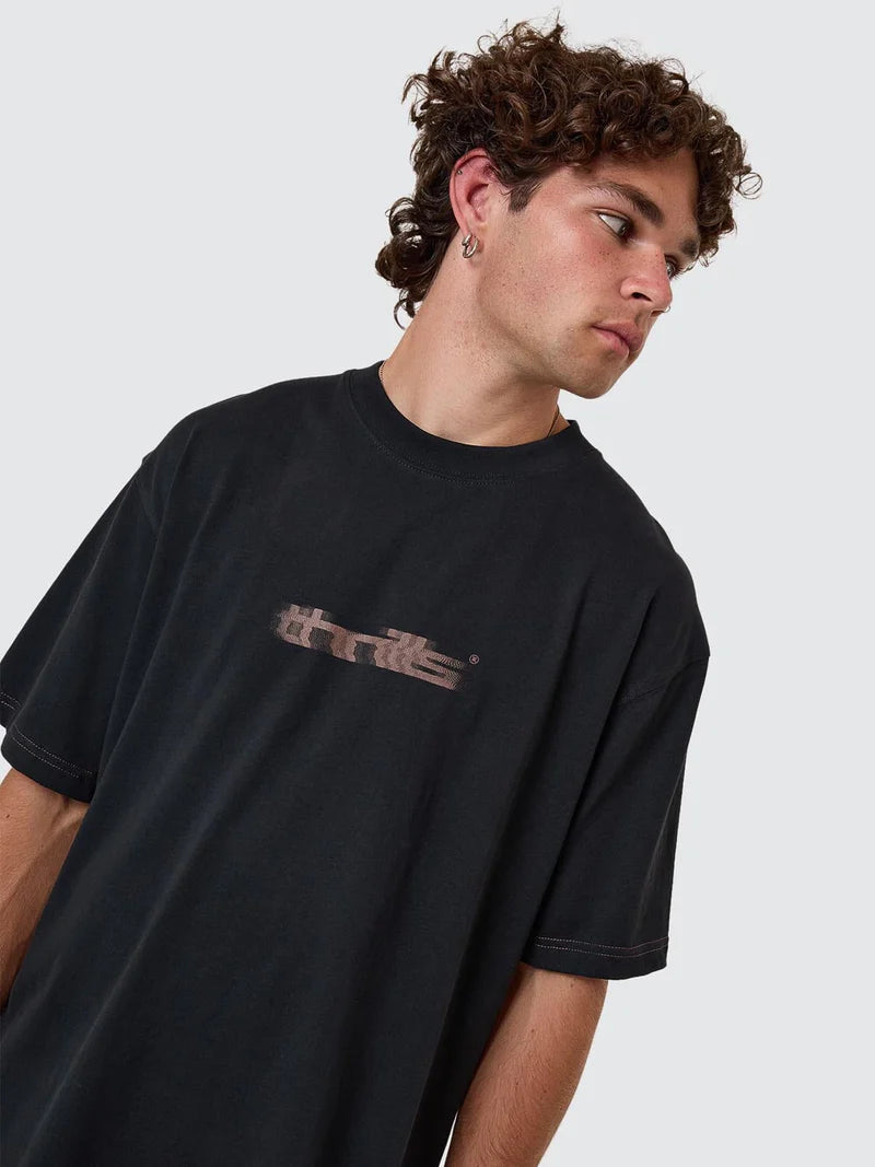 Metamorphic Daze Cropped Raw edge Tee/ Black