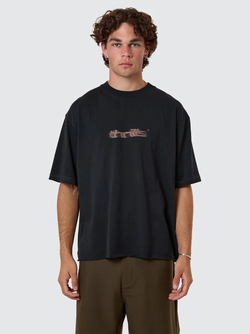 Metamorphic Daze Cropped Raw edge Tee/ Black