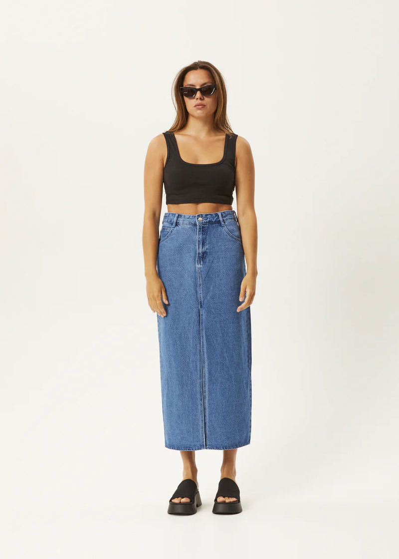 Ayla Hemp Denim Maxi Skirt / Worn Blue