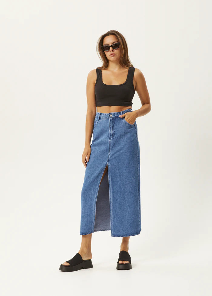 Ayla Hemp Denim Maxi Skirt / Worn Blue