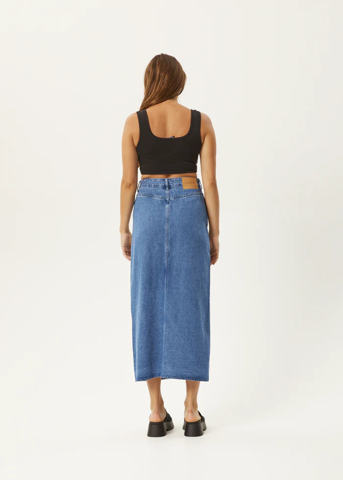 Ayla Hemp Denim Maxi Skirt / Worn Blue