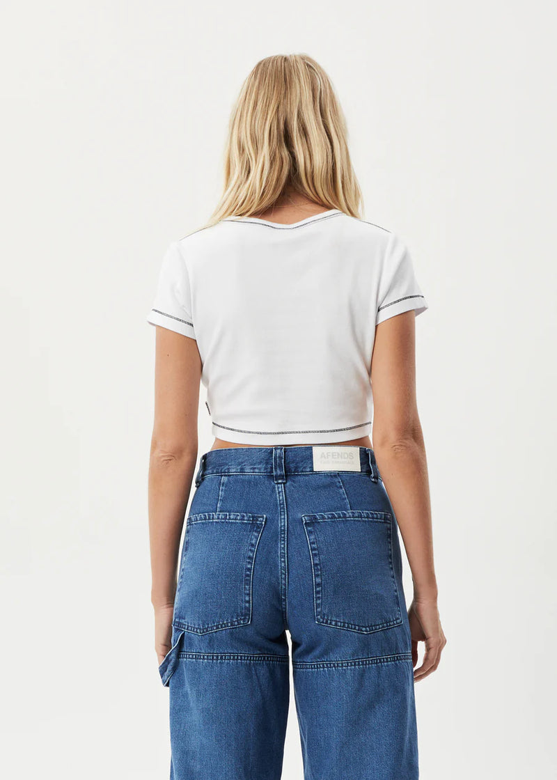 Tia Ribbed Cropped T-Shirt / White