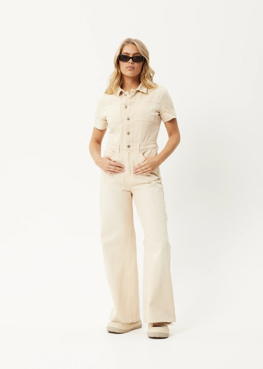 Miami Organic Denim Flared Leg Jumpsuit / Sand