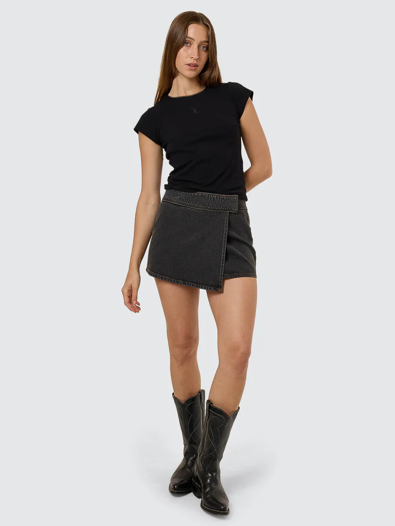 Night Shift Wrap Mini Skirt / Ash Black