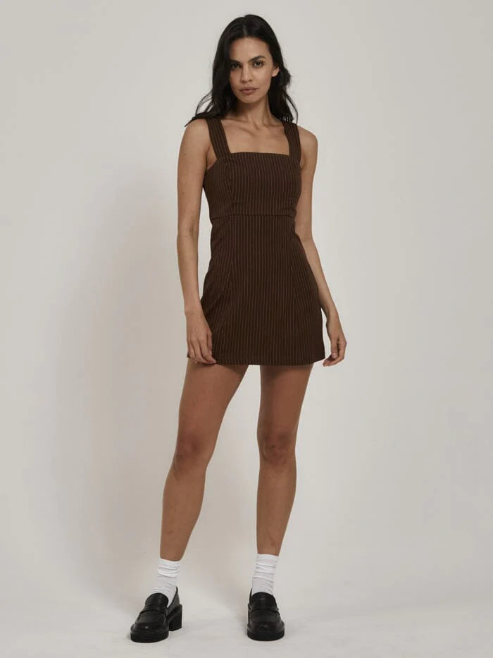 Connie Pinstripe Dress / Brown