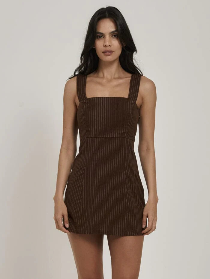 Connie Pinstripe Dress / Brown