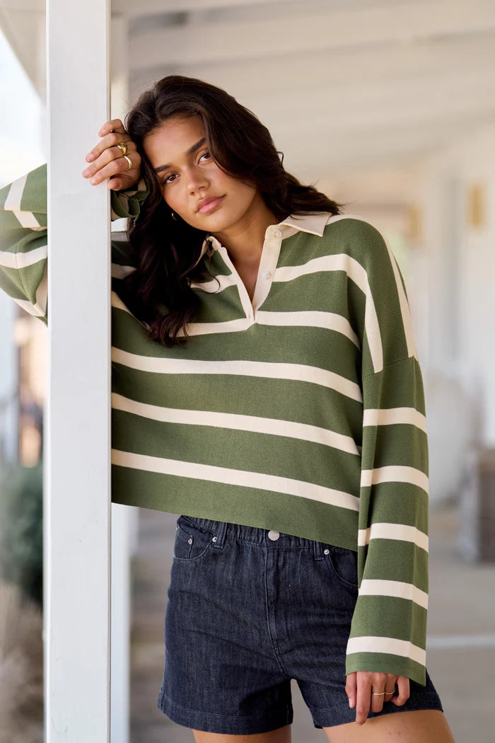 Rugby Polo Knit Sweater / Olive