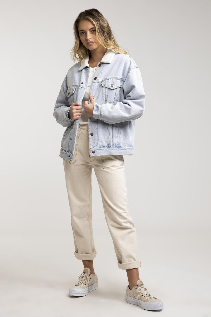 Sherpa Lined Boyfriend Denim Jacket