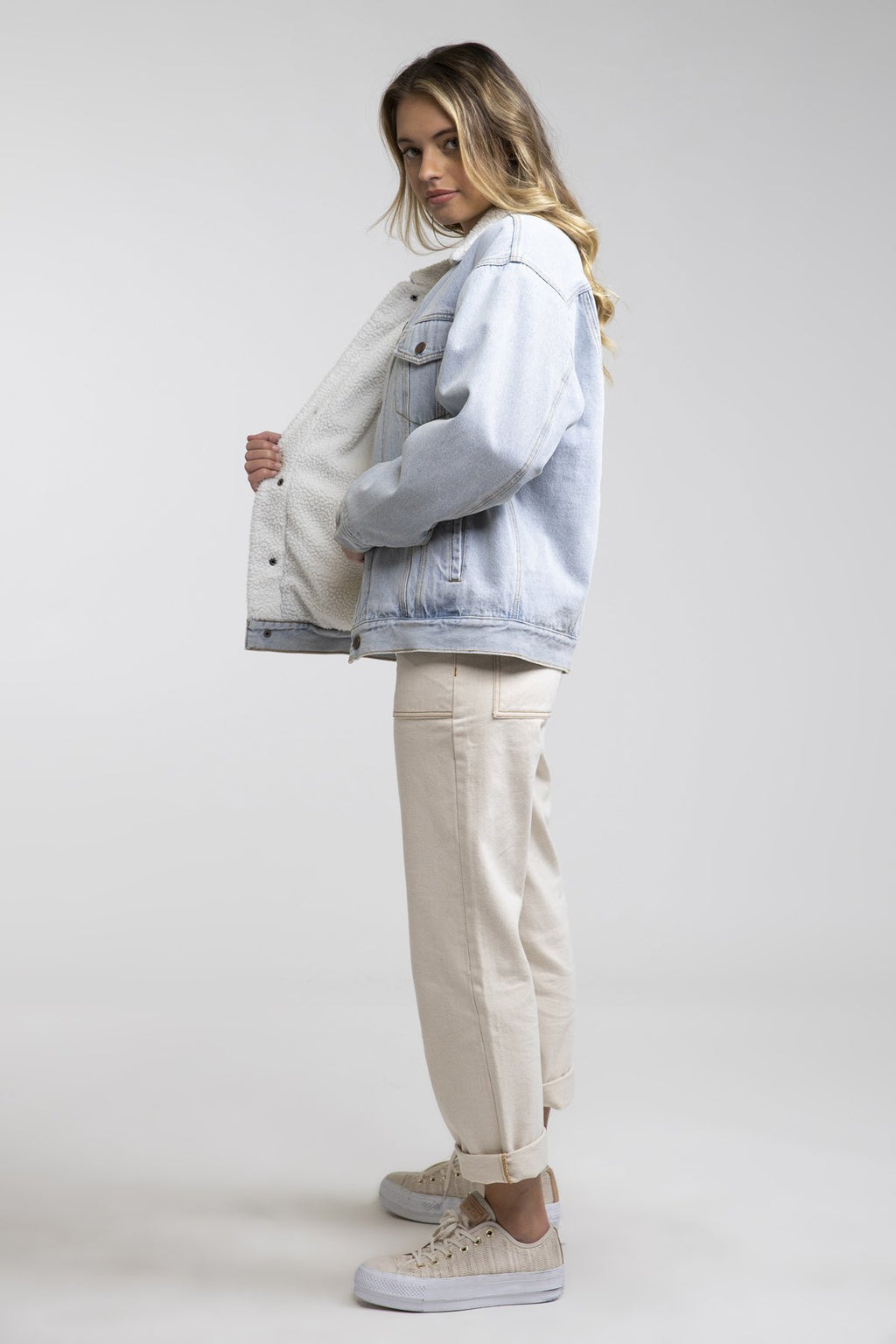 Sherpa Lined Boyfriend Denim Jacket