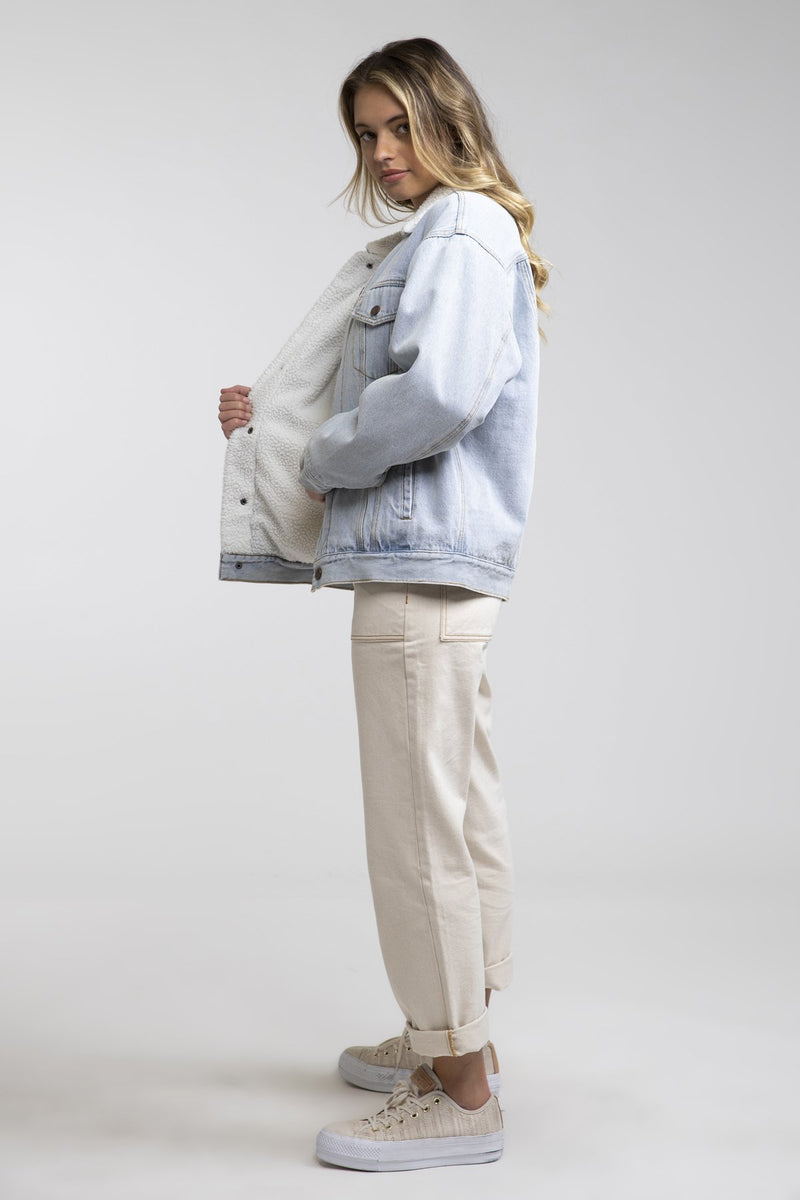 Sherpa Lined Boyfriend Denim Jacket