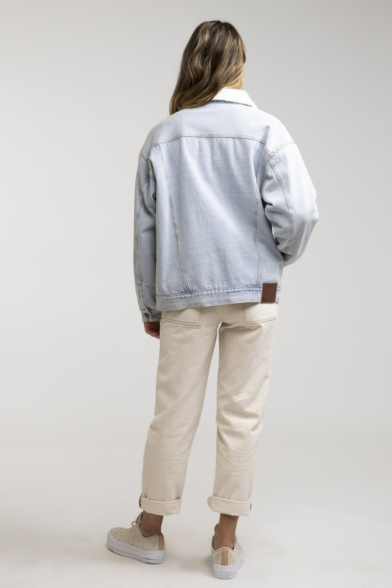 Sherpa Lined Boyfriend Denim Jacket