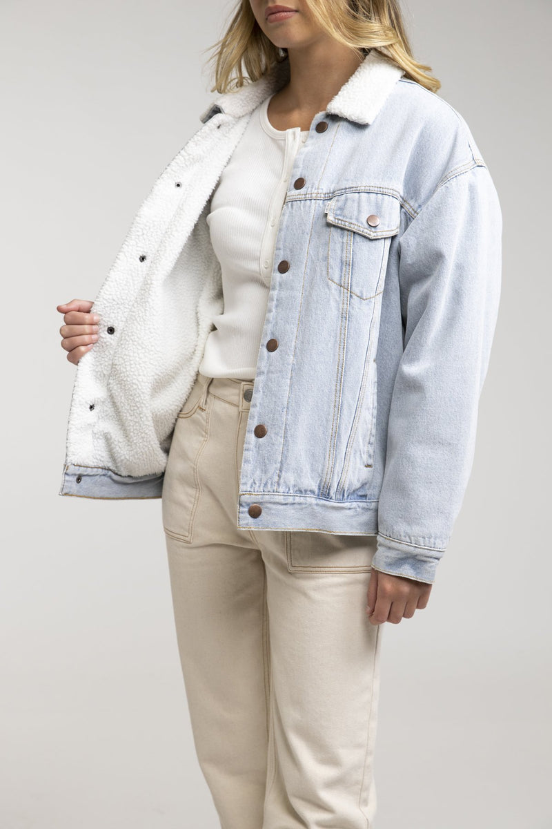Sherpa Lined Boyfriend Denim Jacket