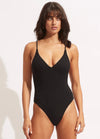 Second Wave V Neck One Piece / Black