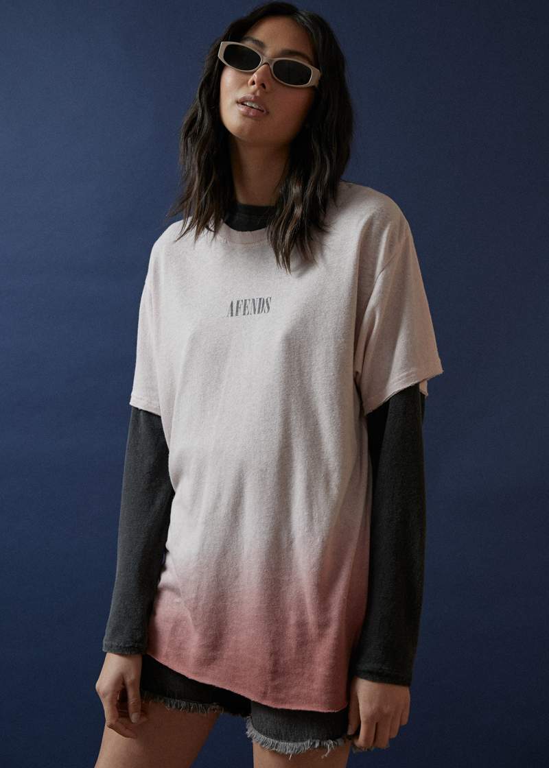 Courtney Love Hemp Oversized Tee Ash Pink Dip Dye - AKWA SURF