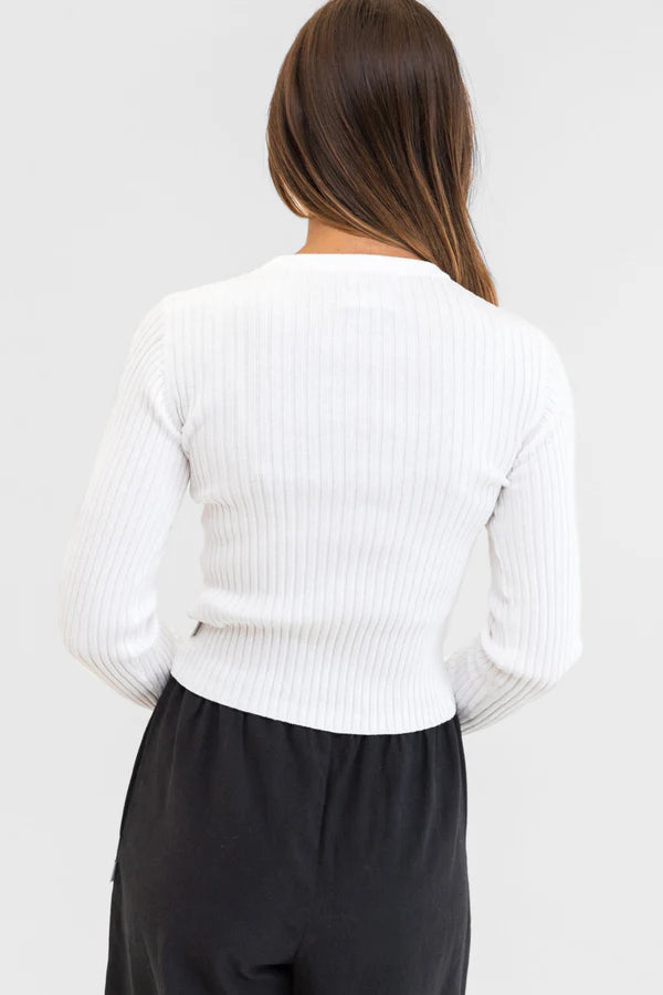 Classic Knit Long Sleeve Top / White