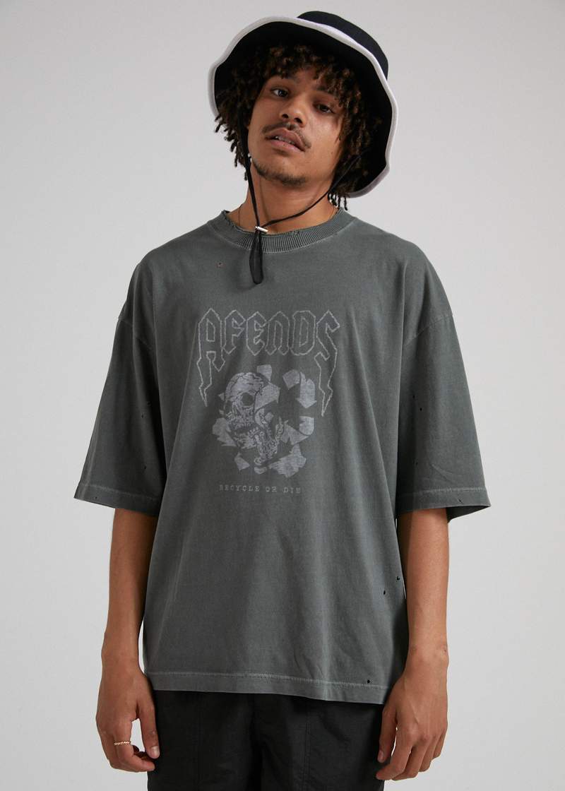 Recycle or Die Oversized Tee Gunmetal - AKWA SURF