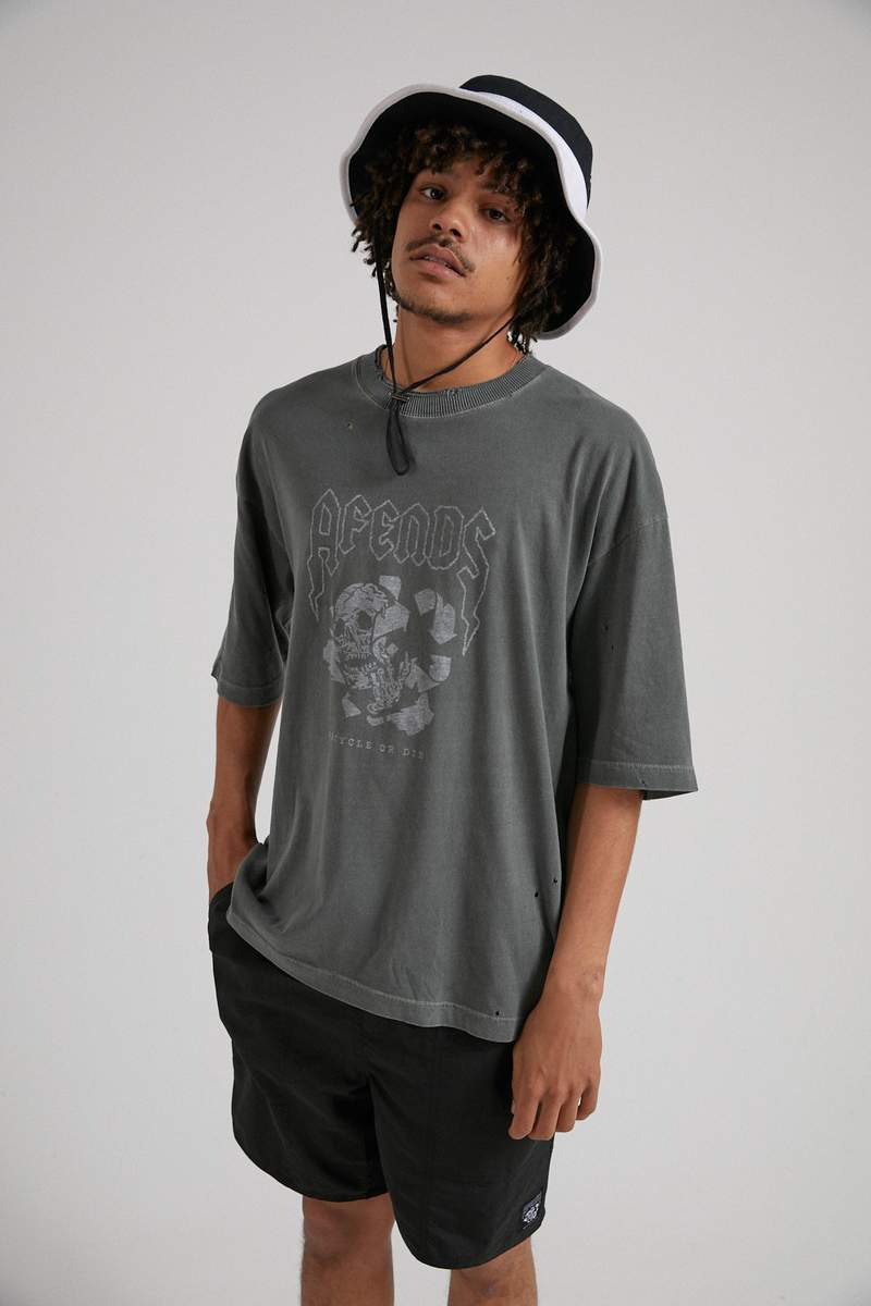 Recycle or Die Oversized Tee Gunmetal - AKWA SURF