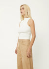 Peony Hemp Ribbed High Neck Tank / Off White